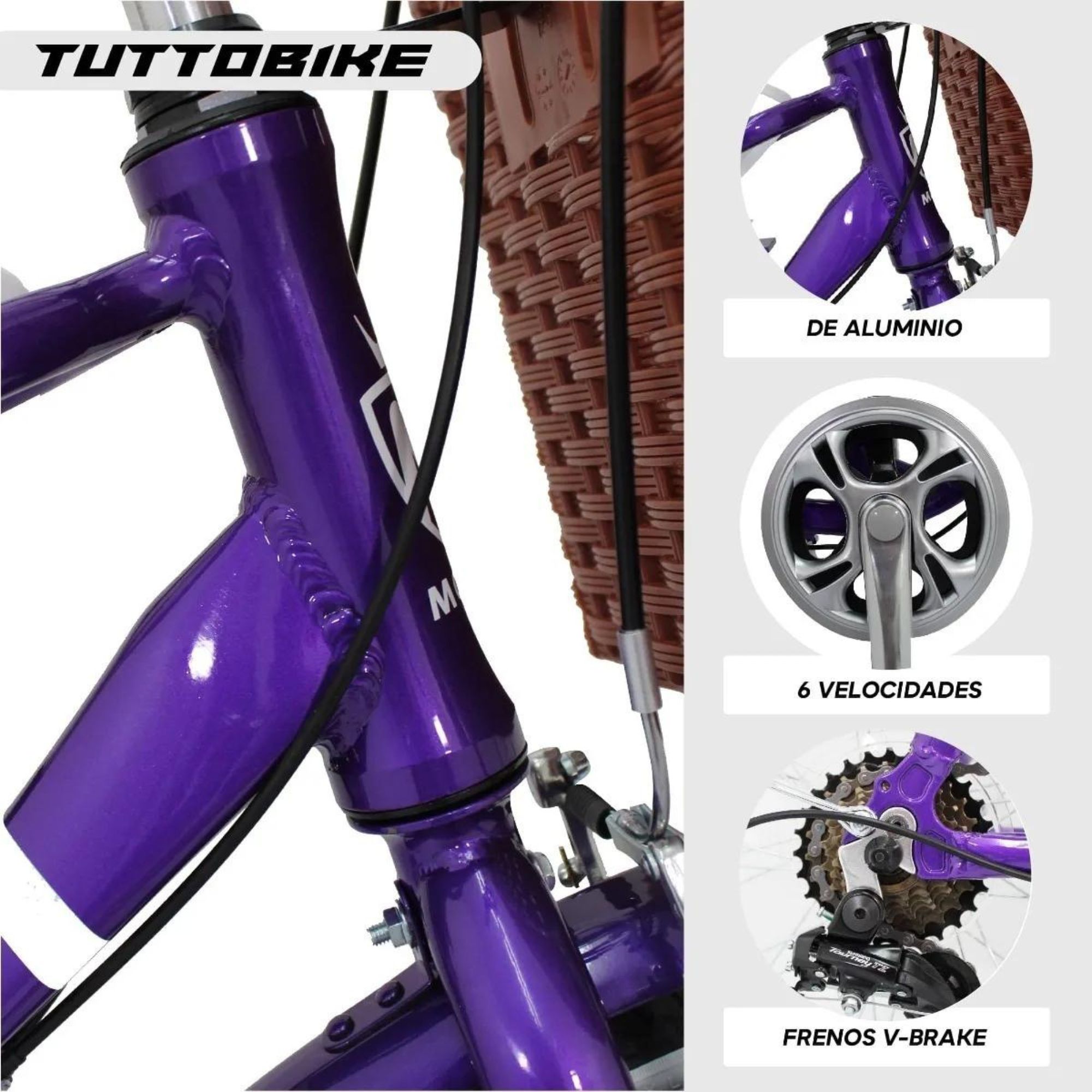 Bicicleta Urbana Vintage Aluminio R24 7v Loving Monk Morado