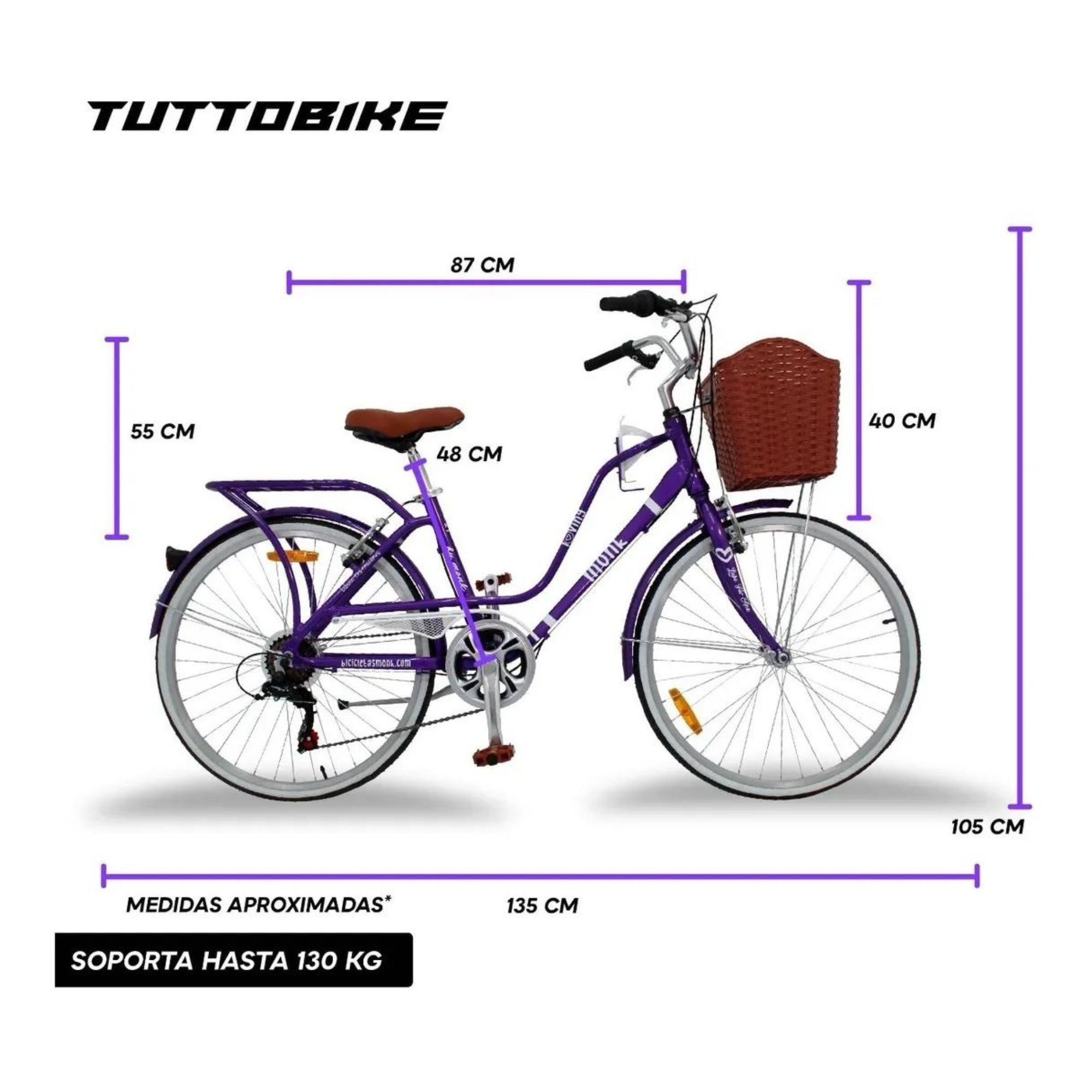 Bicicleta Urbana Vintage Aluminio R24 7v Loving Monk Morado