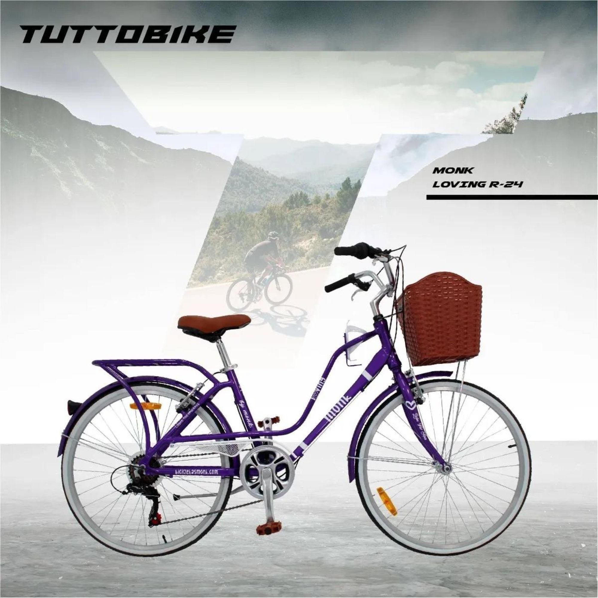 Bicicleta Urbana Vintage Aluminio R24 7v Loving Monk Morado