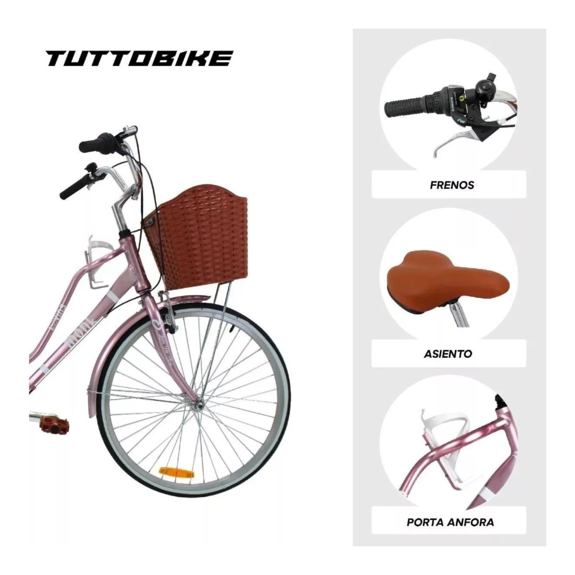 Bicicleta Urbana Vintage Aluminio R24 7v Loving Monk Rosa