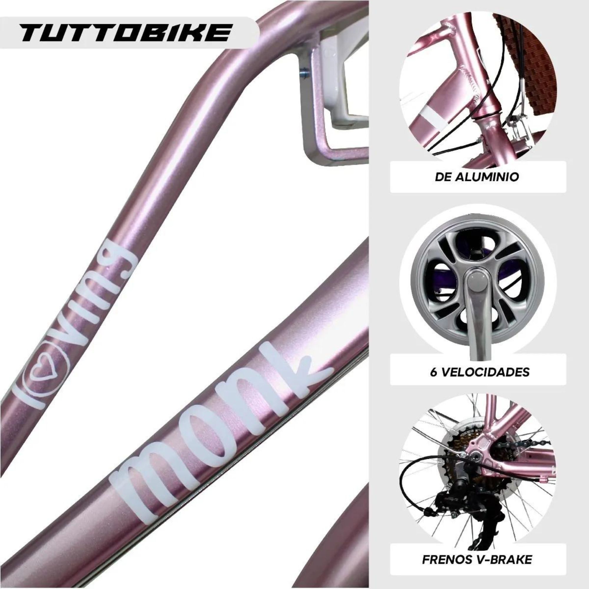 Bicicleta Urbana Vintage Aluminio R24 7v Loving Monk Rosa