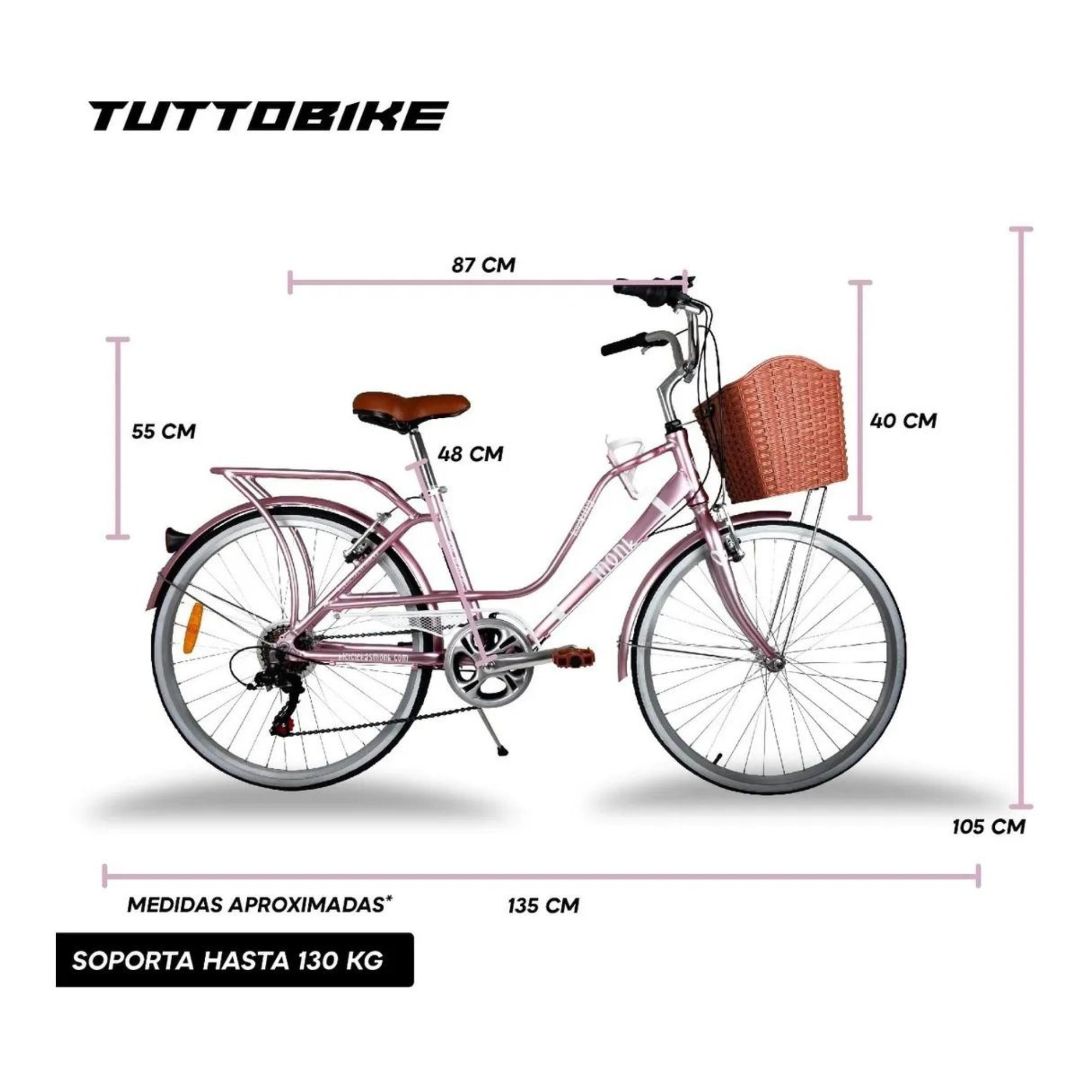 Bicicleta Urbana Vintage Aluminio R24 7v Loving Monk Rosa