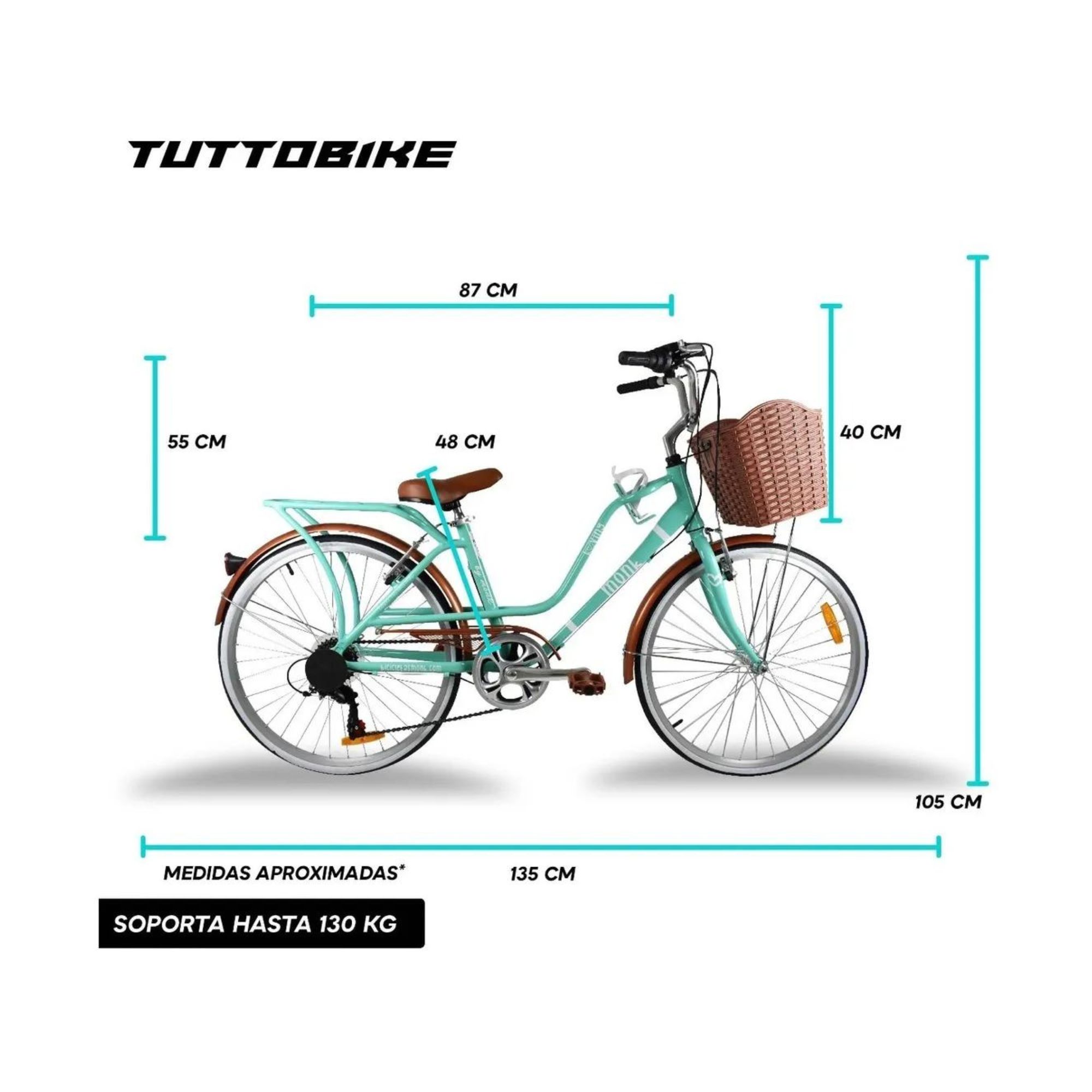 Bicicleta Urbana Vintage Aluminio R24 7v Loving Monk Aqua