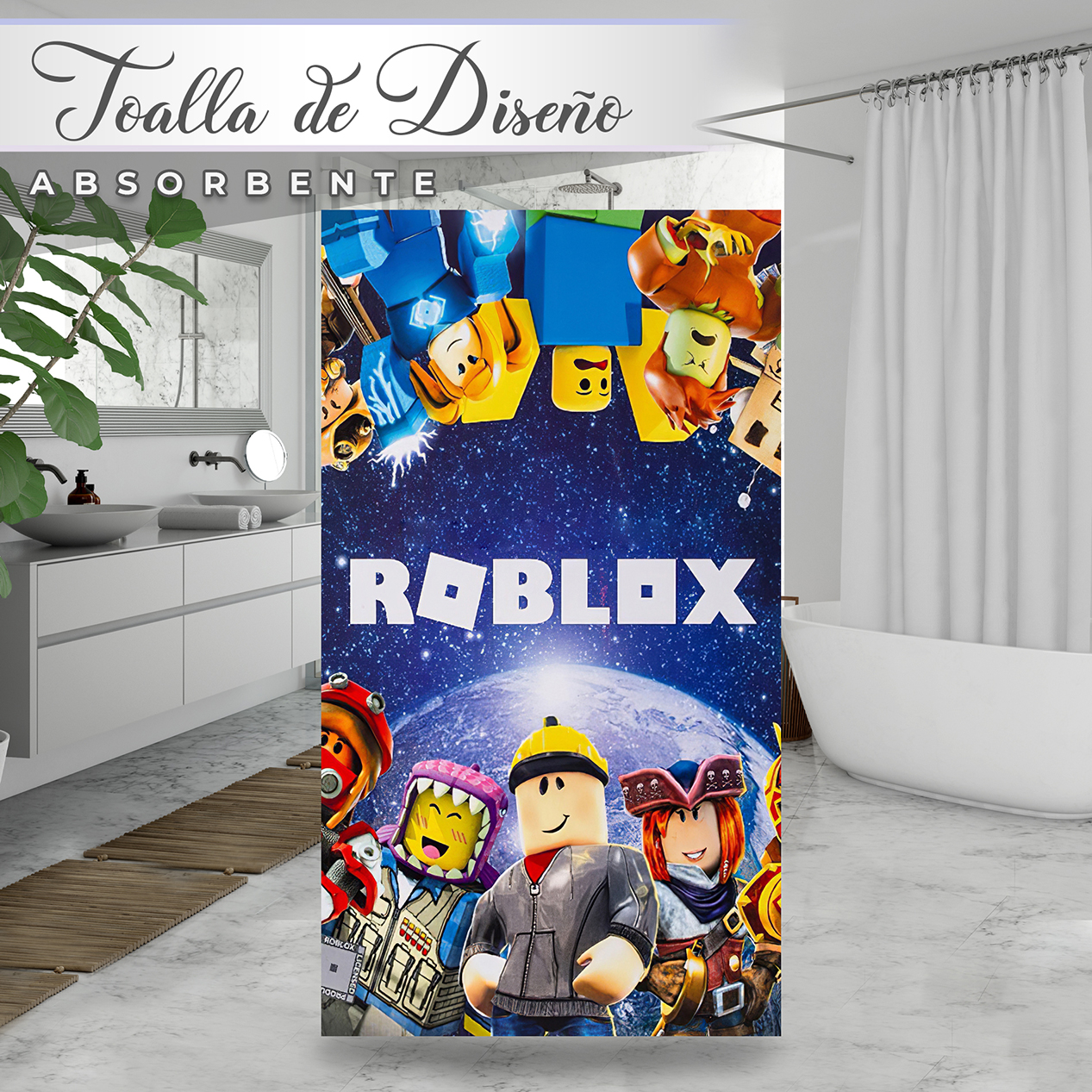 Toalla De Baño Diseño Universe Roblox Gamer Microfibra Poliester