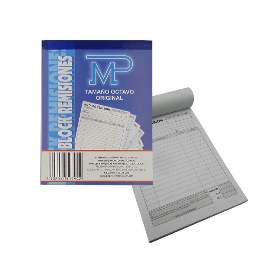 Nota de Remisión Tamaño Octavo Original con 50 hojas -  MP 10pzs