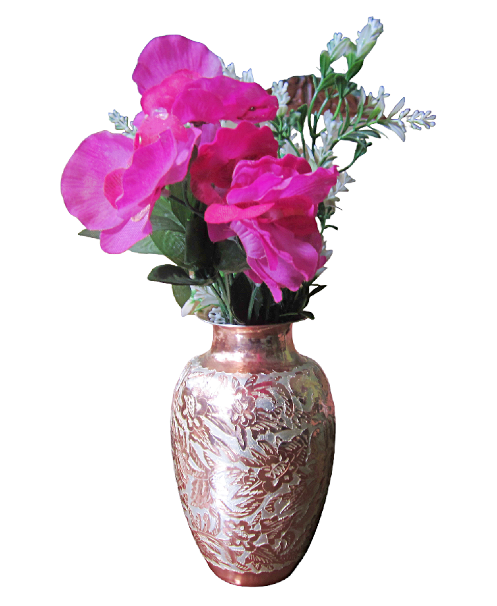  Jarrón o Florero de Cobre Pulido Y Baño De Plata Hecho Artesanalmente 