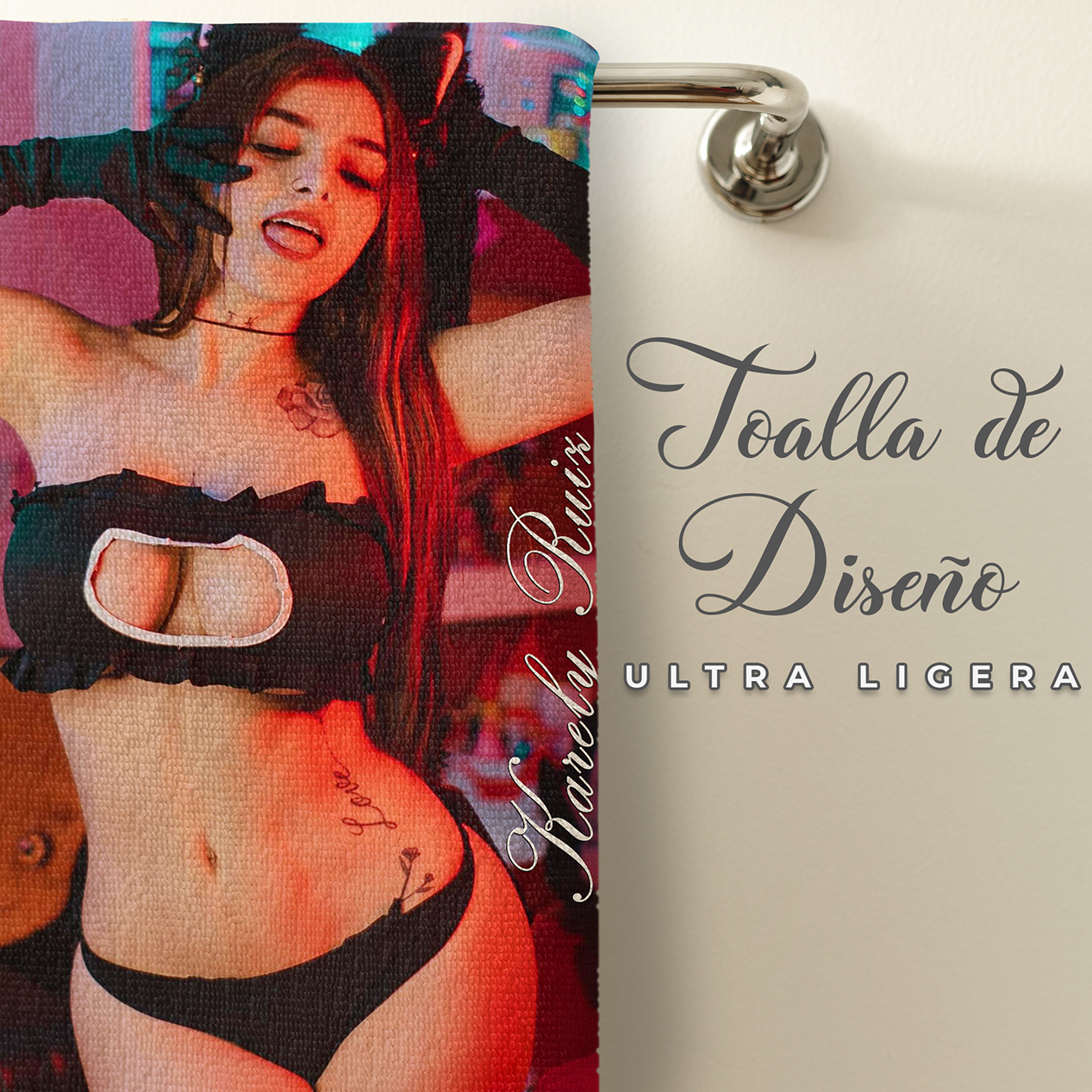 Toalla De Baño Ligera Diseño Karely Ruiz Influencer Microfibra Poliester