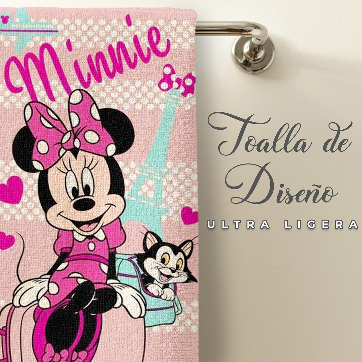 Toalla De Baño Diseño Gato Figaro Minnie Disney Niña Microfibra de Poliéster