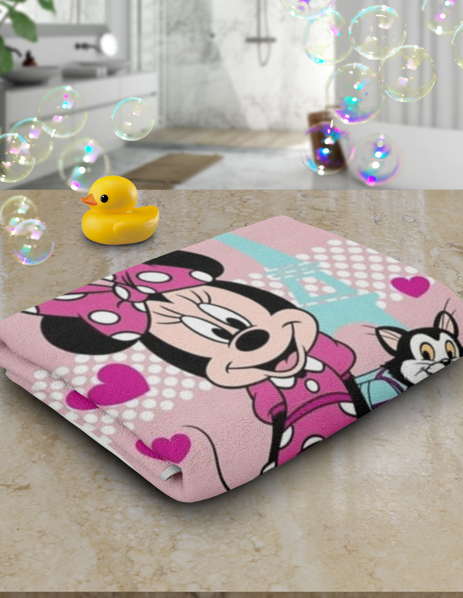 Toalla De Baño Diseño Gato Figaro Minnie Disney Niña Microfibra de Poliéster