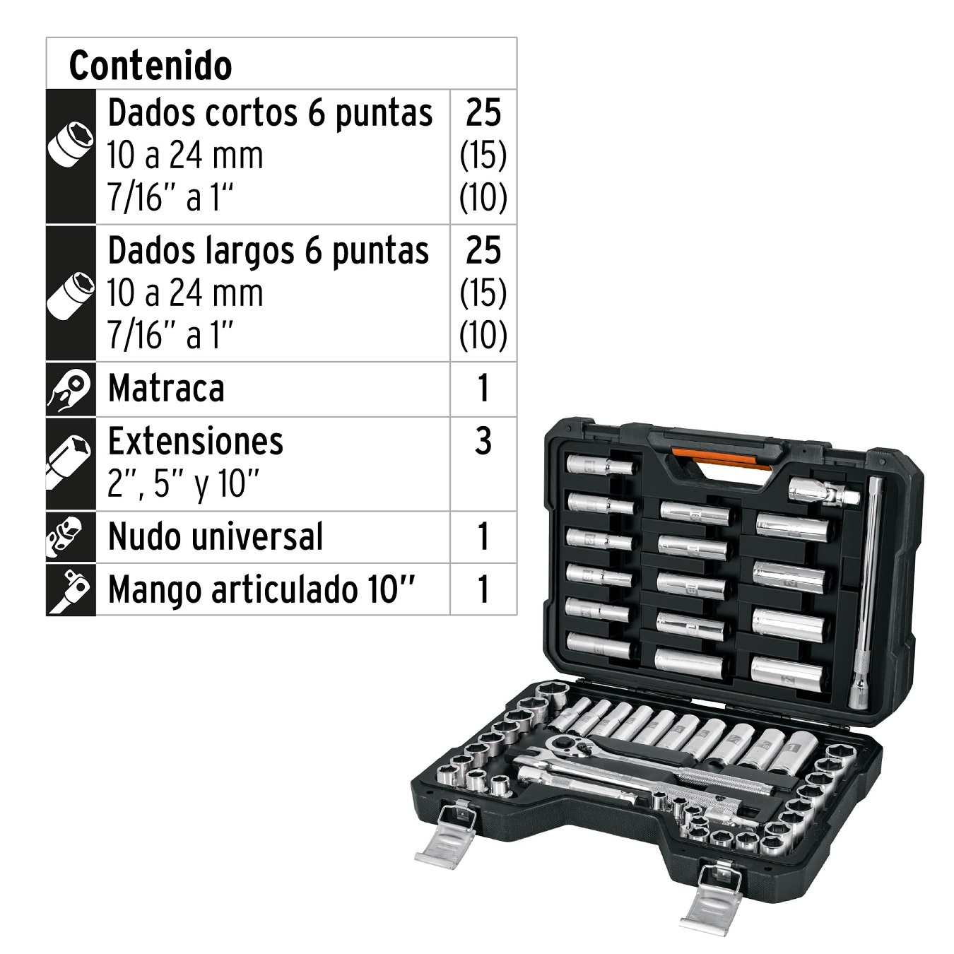 Juego de Herramientas para mecanica 56 pzas Dados matraca Premium con Maletin 