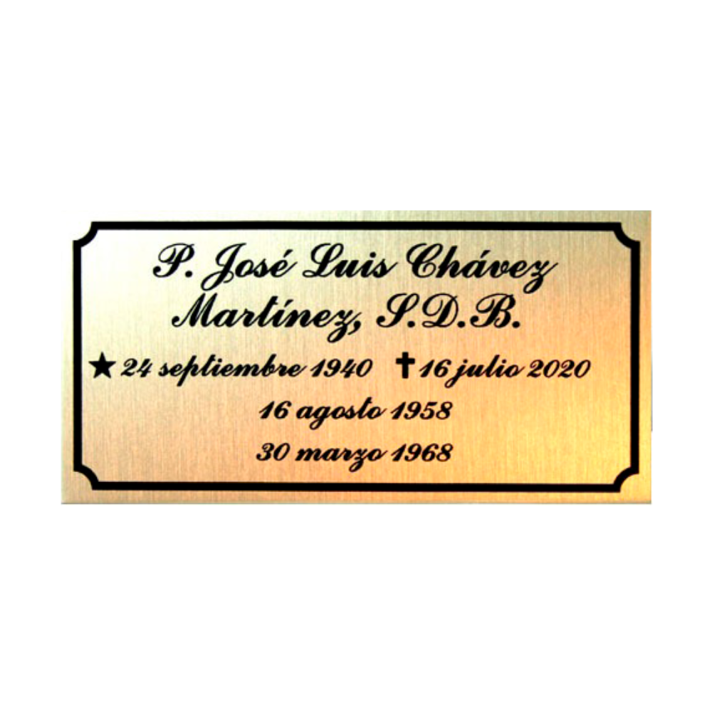 Placa con Nombre en forma rectangular Elaborada en Metal para Urnas o Nichos 10cm Hecho en México Aurum