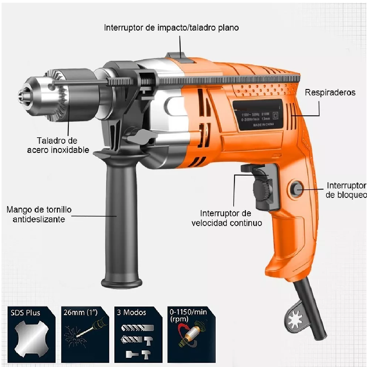 Taladro Rotomartillo 1/2'' Herramienta Prioofesiona 810w