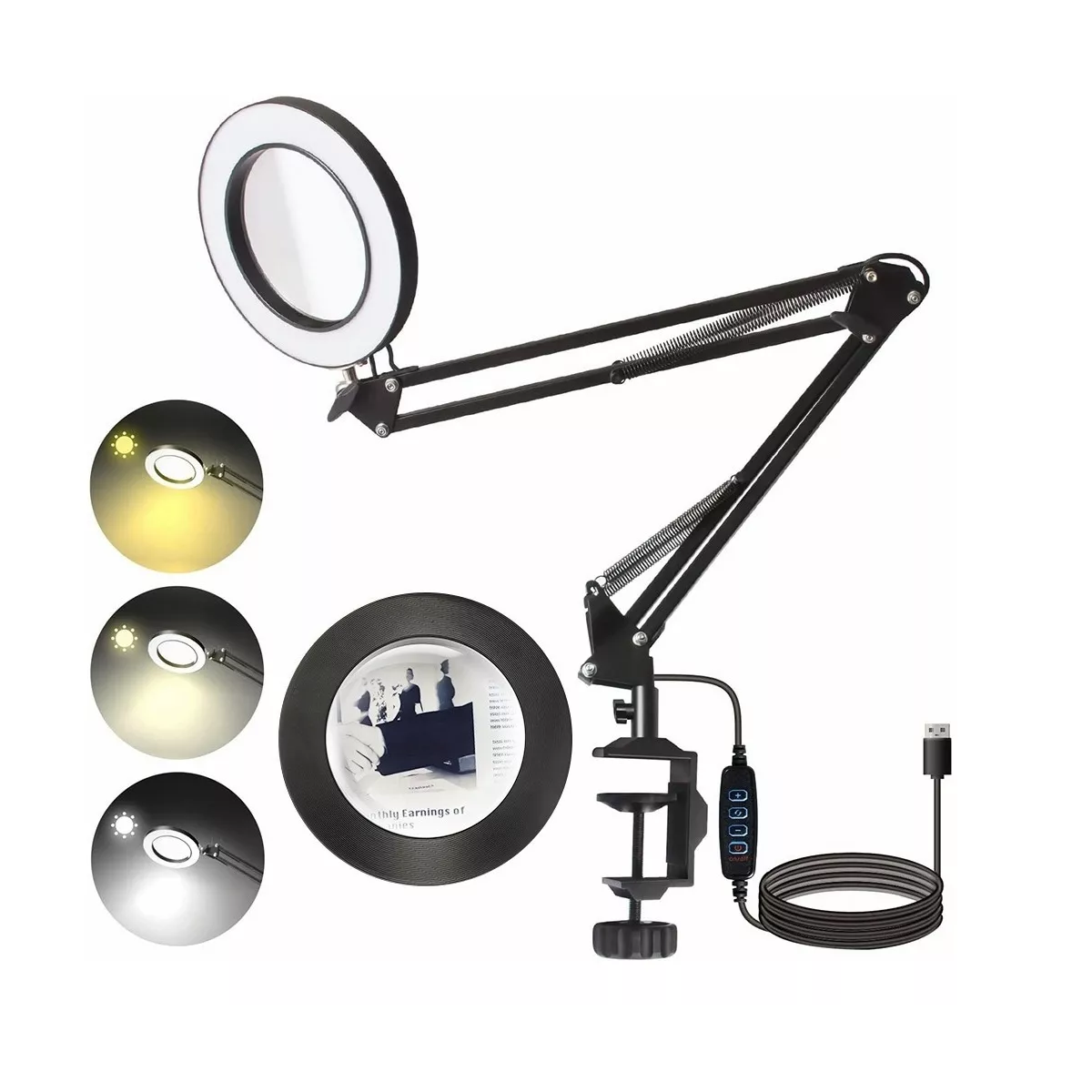 Lámpara Lupa Articulada Led Con Lupa De 10x 3 Colores