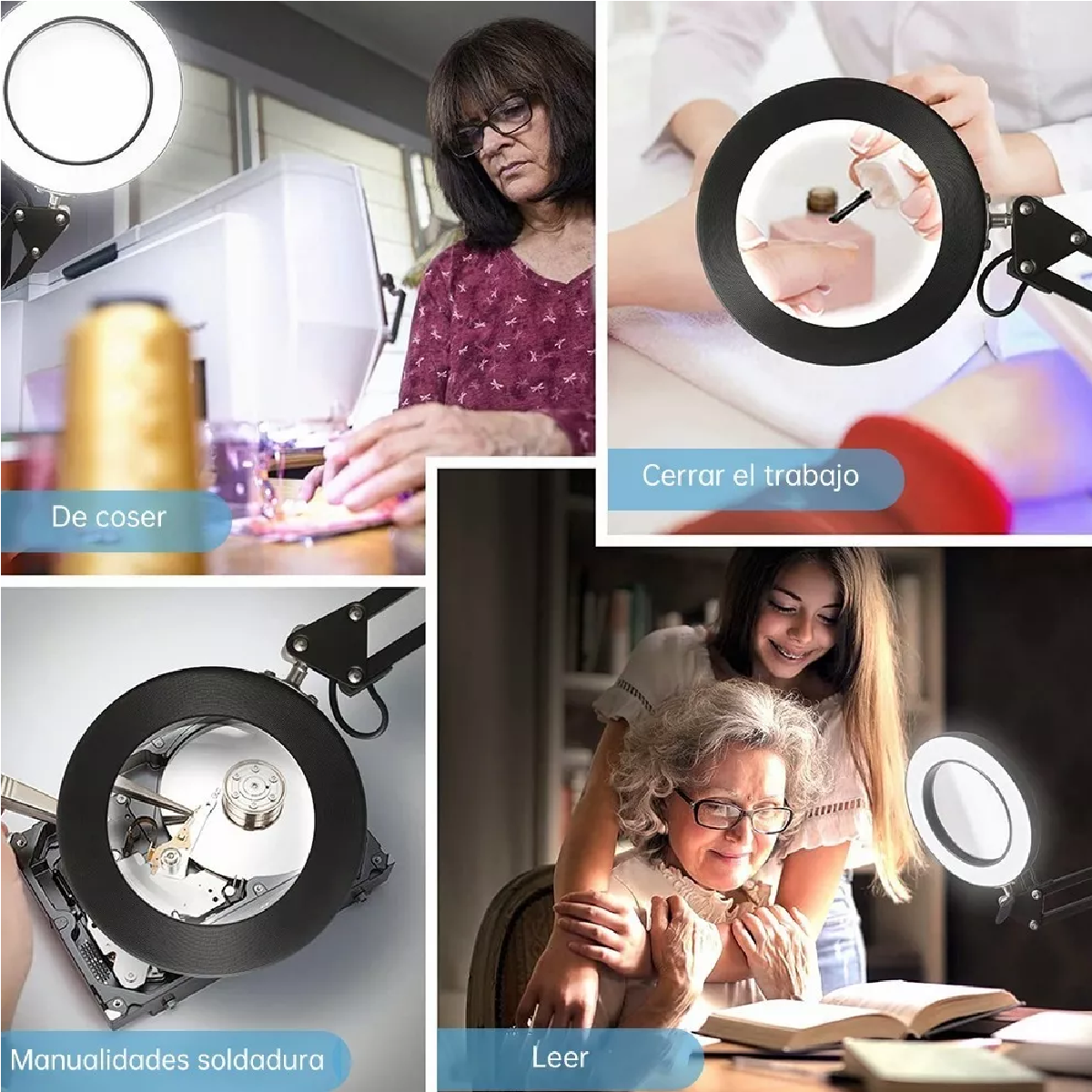 Lámpara Lupa Articulada Led Con Lupa De 10x 3 Colores