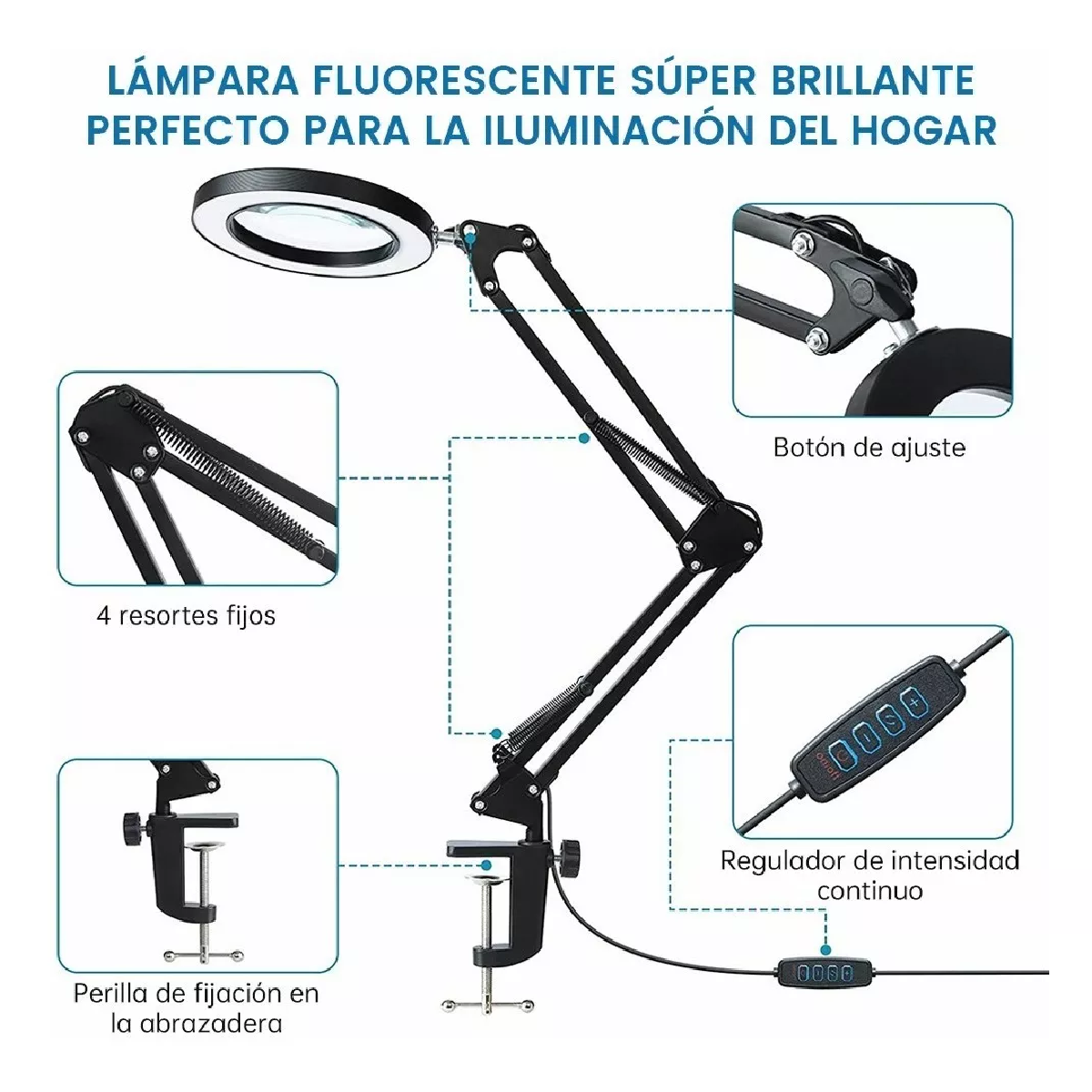 Lámpara Lupa Articulada Led Con Lupa De 10x 3 Colores