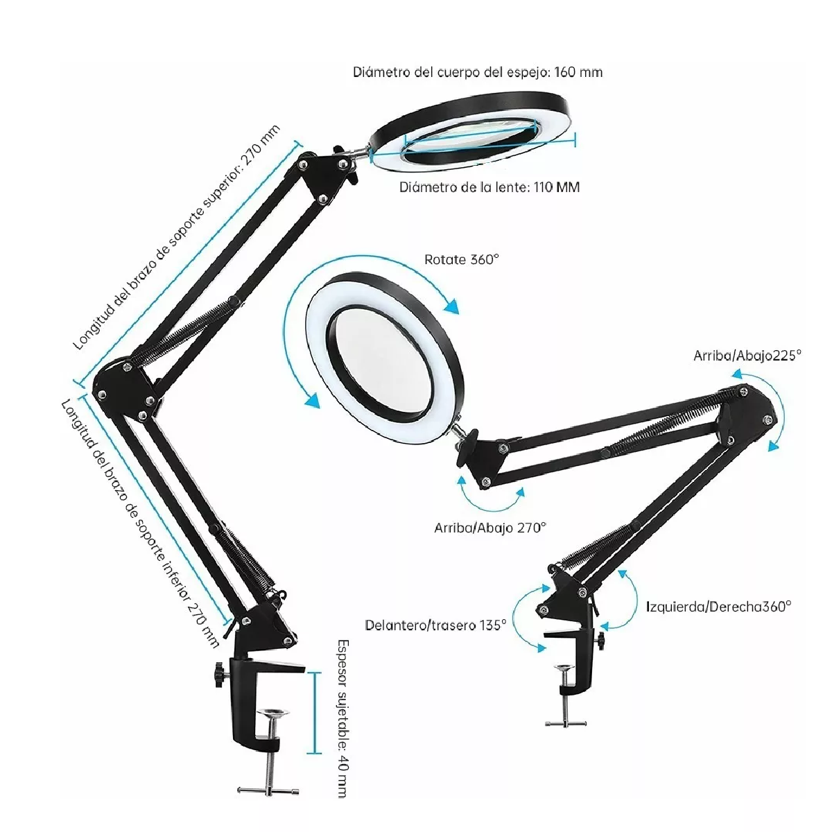 Lámpara Lupa Articulada Led Con Lupa De 10x 3 Colores