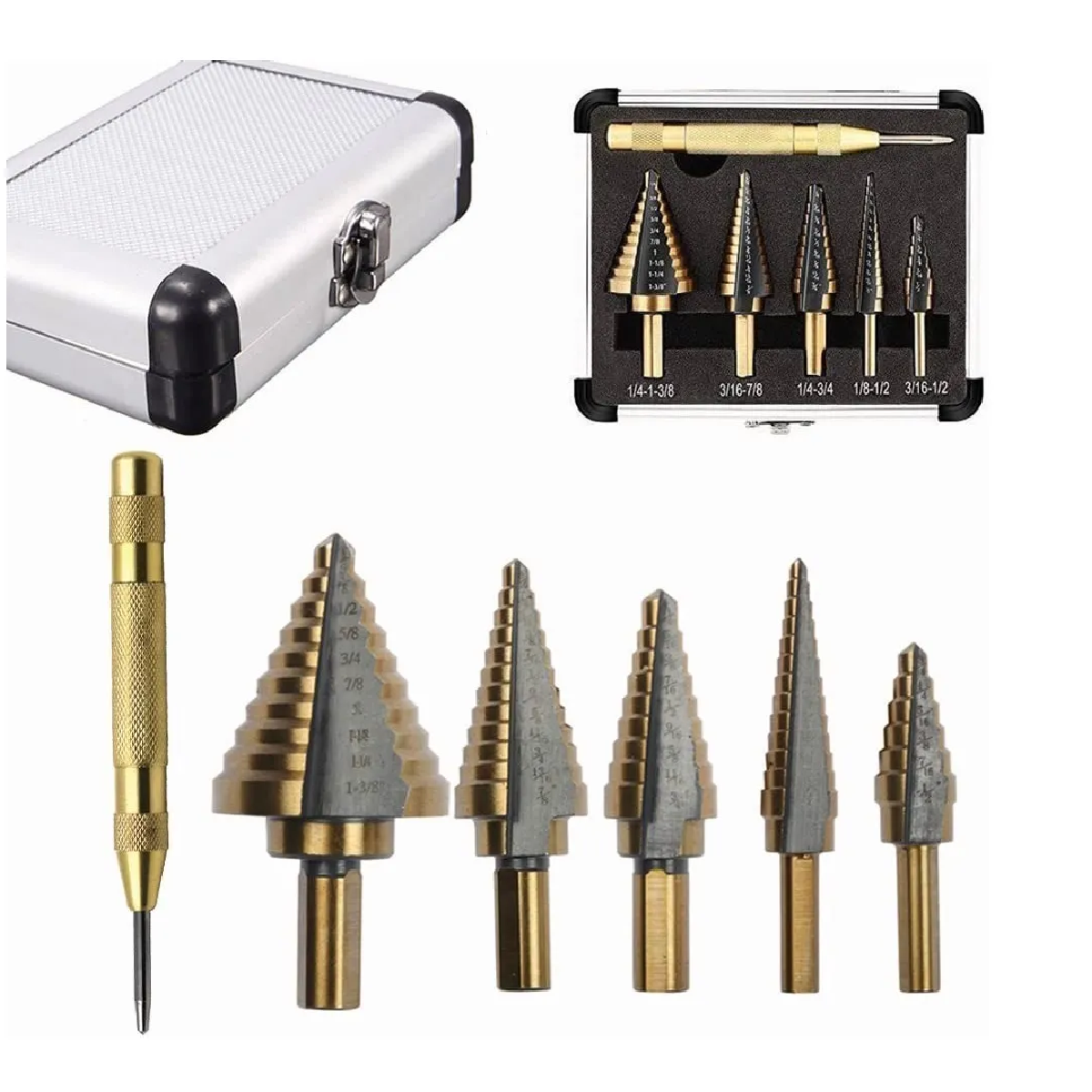 Set 6 Uds. Broca Escalonada De Acero Rápido +estuche De Aluminio