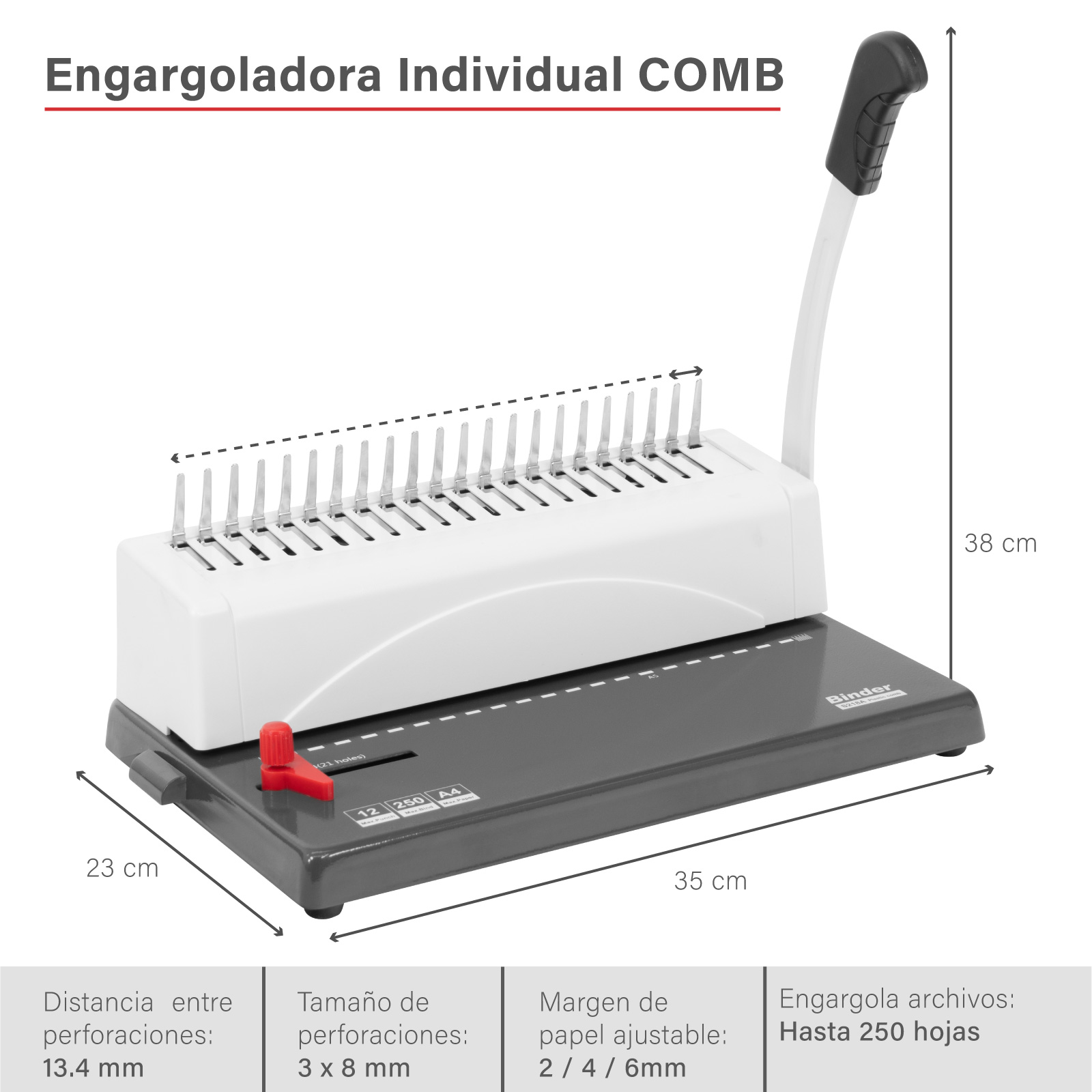 Engargoladora 450 hojas Margen Ajustable para Tamaño Carta y A4