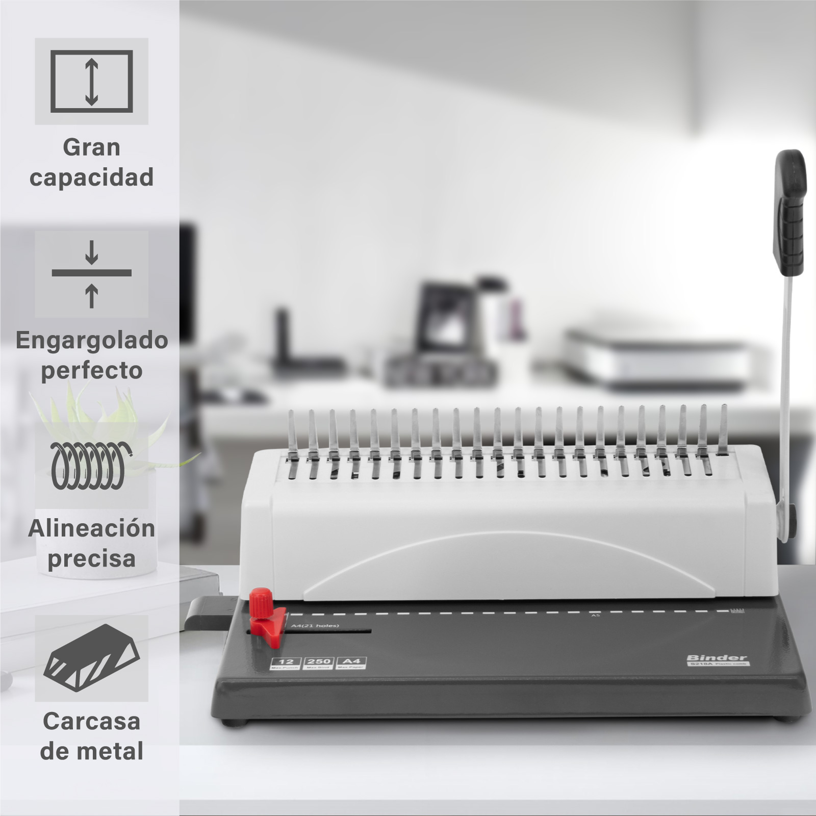 Engargoladora 450 hojas Margen Ajustable para Tamaño Carta y A4