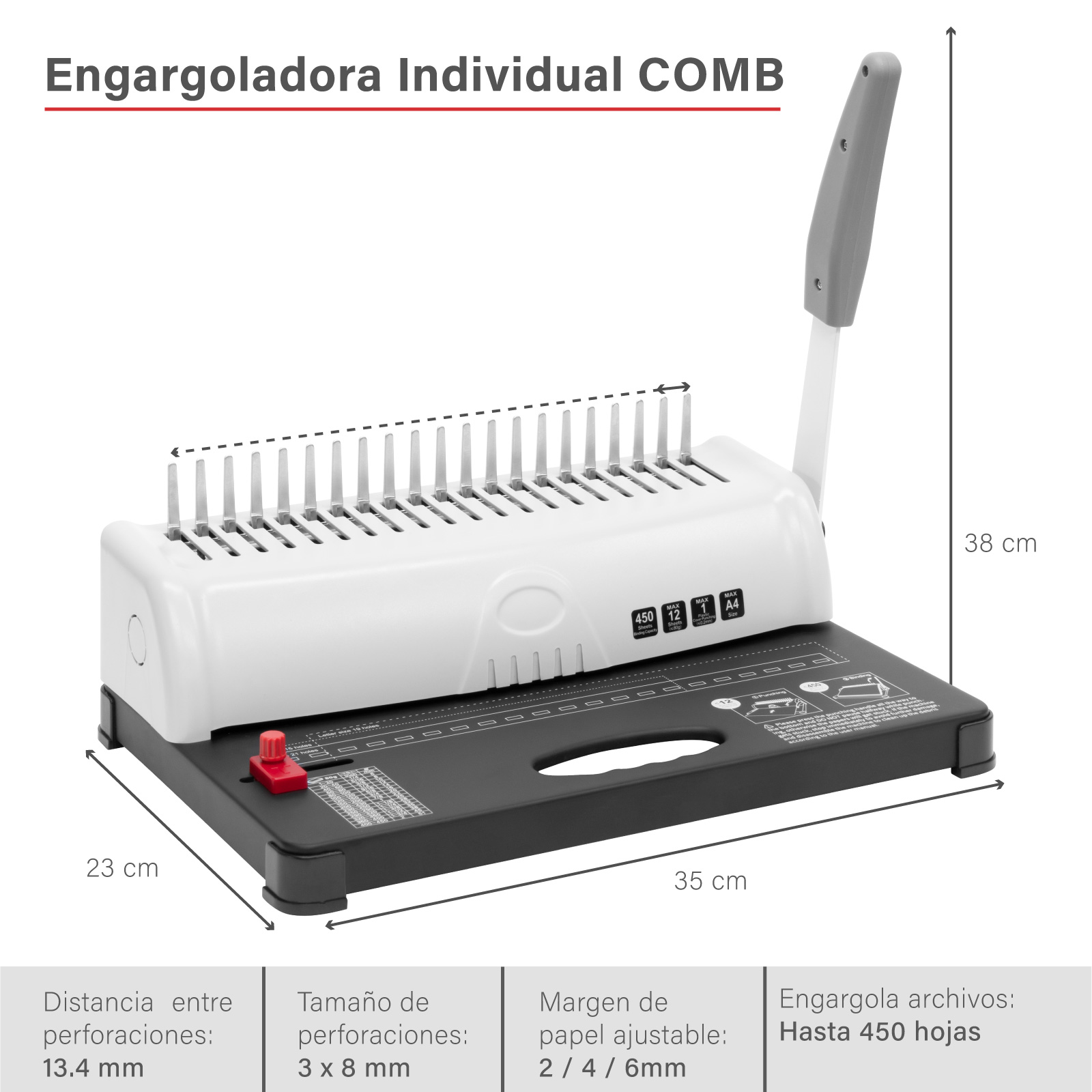Engargoladora 450 hojas Margen Ajustable para Tamaño Carta y A4