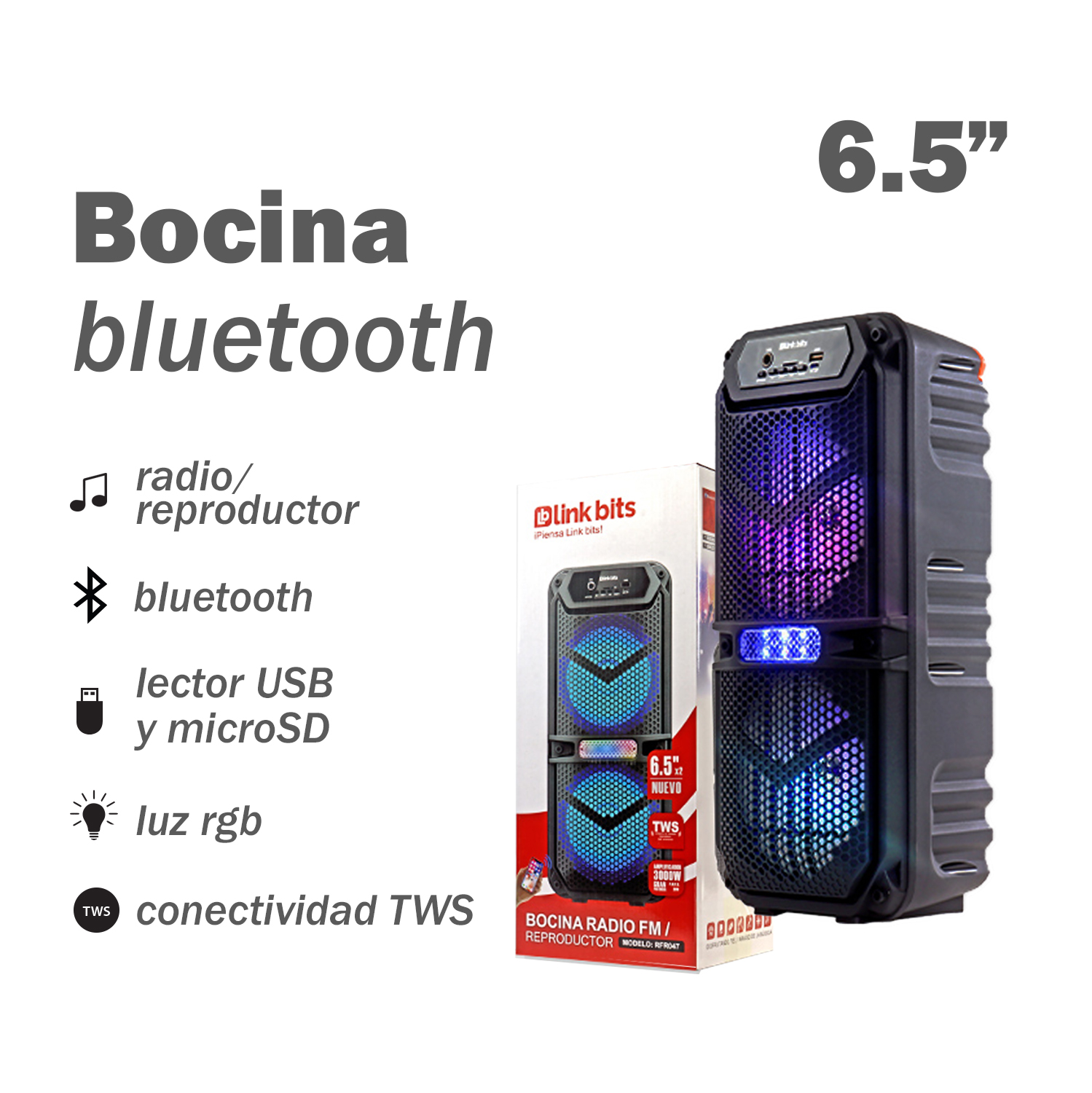 Bocina Portátil de 6.5" con Bluetooth Link Bits VB628T