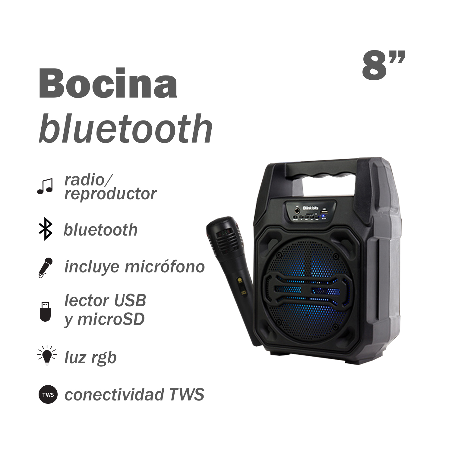 Bocina Portátil de 8" con Micrófono Link Bits SA8048T