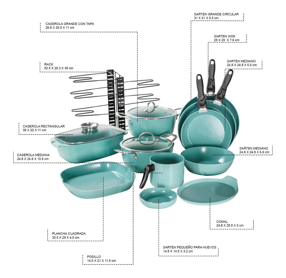 Bateria Cocina Jade Antiadherente Cocina Ollas Sartenes 18 Piezas