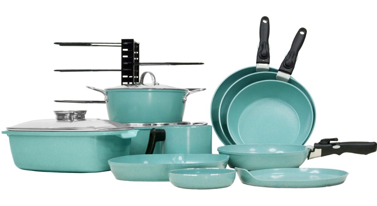 Bateria Cocina Jade Antiadherente Cocina Ollas Sartenes 18 Piezas