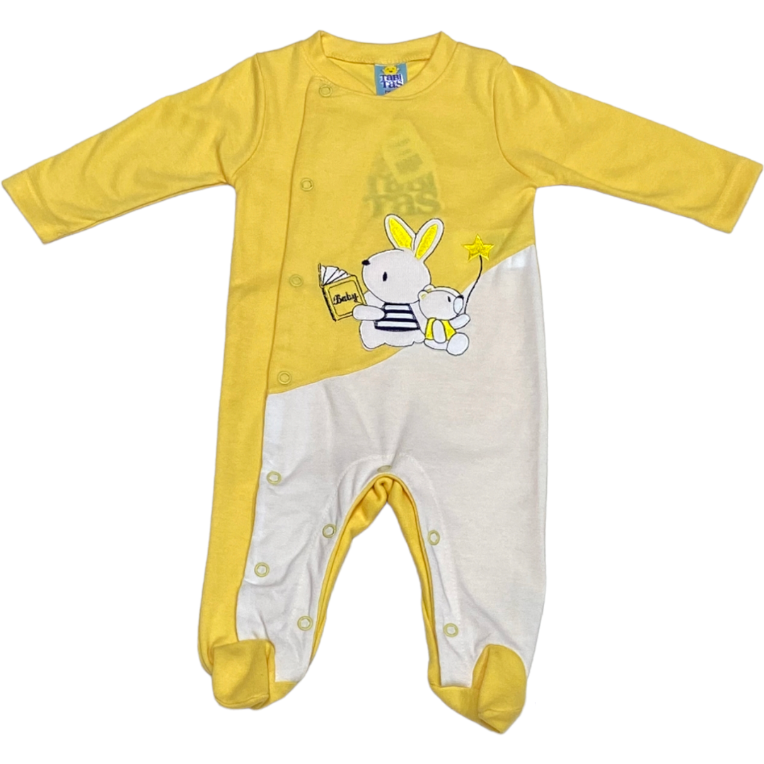 Mameluco Bicolor Ligero con broches al frente MOD. CONEJO Y OSO Bebé Niño