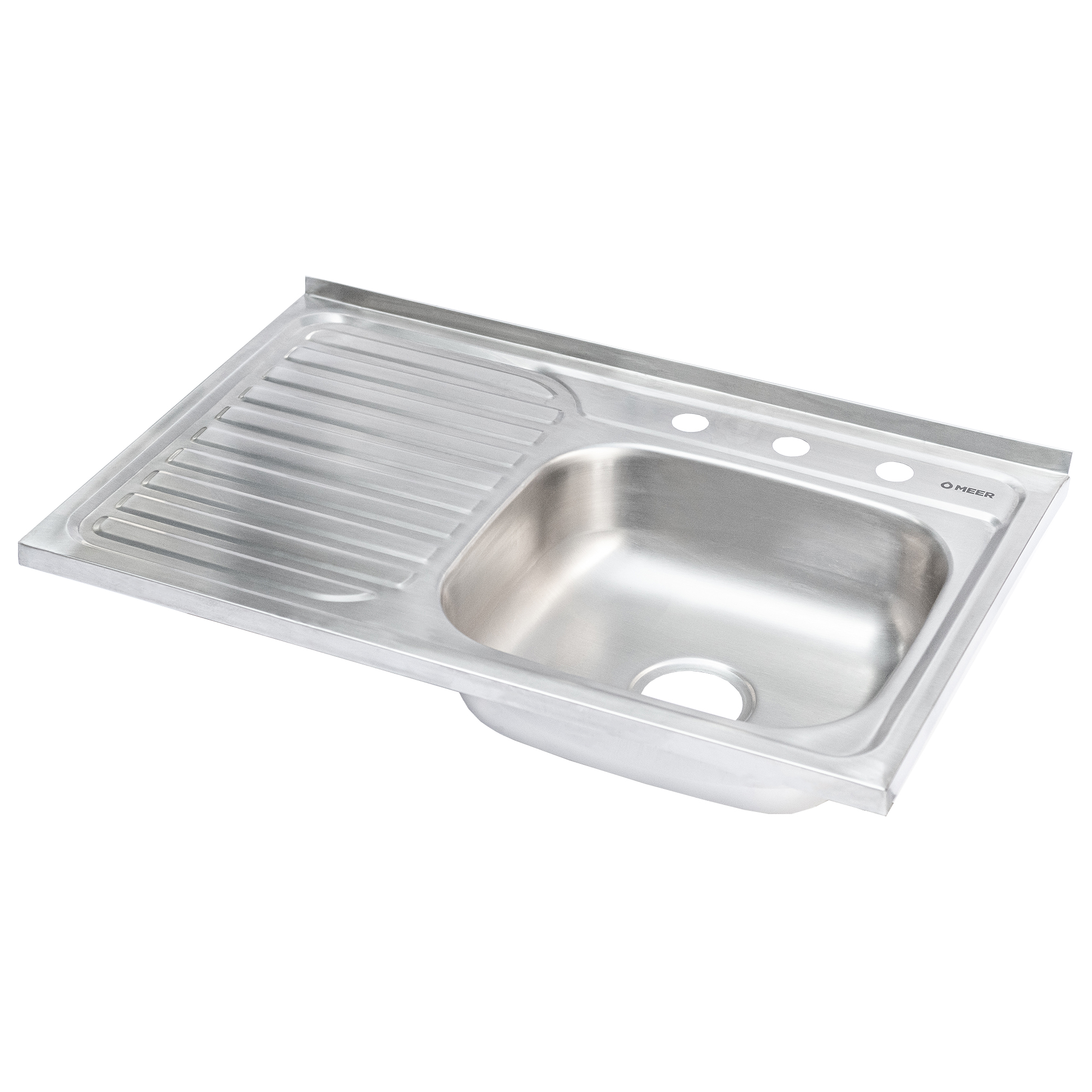 MEER Faucets by CNX | Fregadero para Cocina con Escurridero de Acero Inoxidable Satinado. Tarja para Sobreponer, 80 x 50 x 15 cm