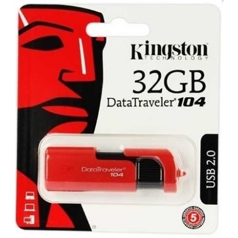 Memoria USB Kingston DataTraveler 104, 32GB, USB 2.0, Rojo
