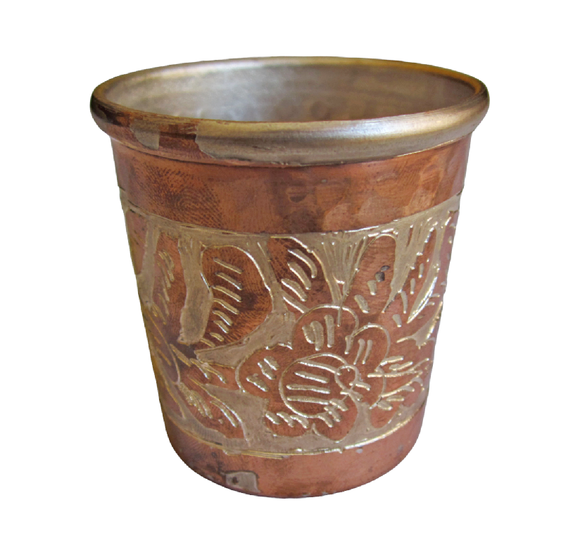  Vaso Tequilero de Cobre y Baño de Plata Hecho Artesanalmente 