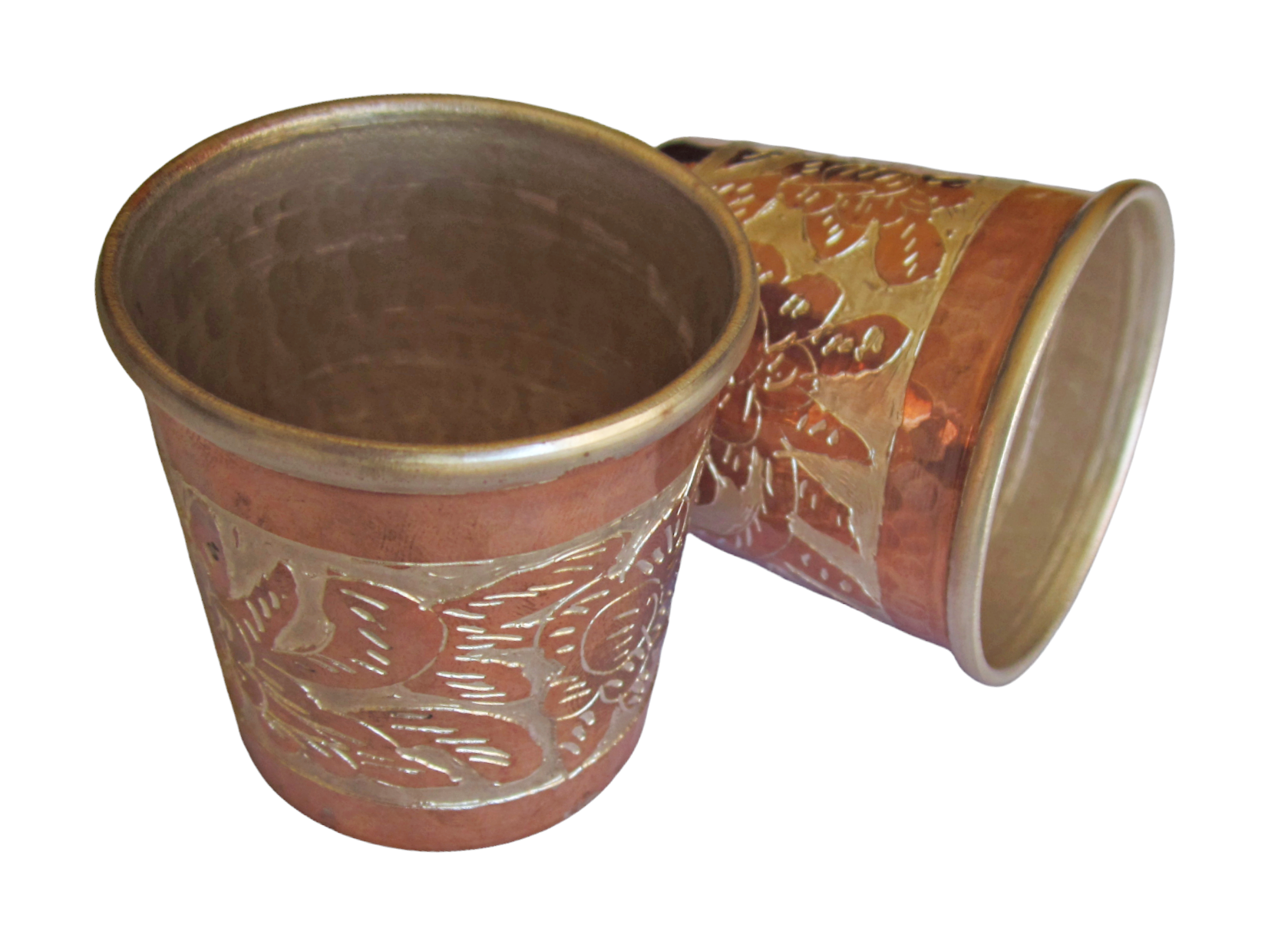  Vaso Tequilero de Cobre y Baño de Plata Hecho Artesanalmente 