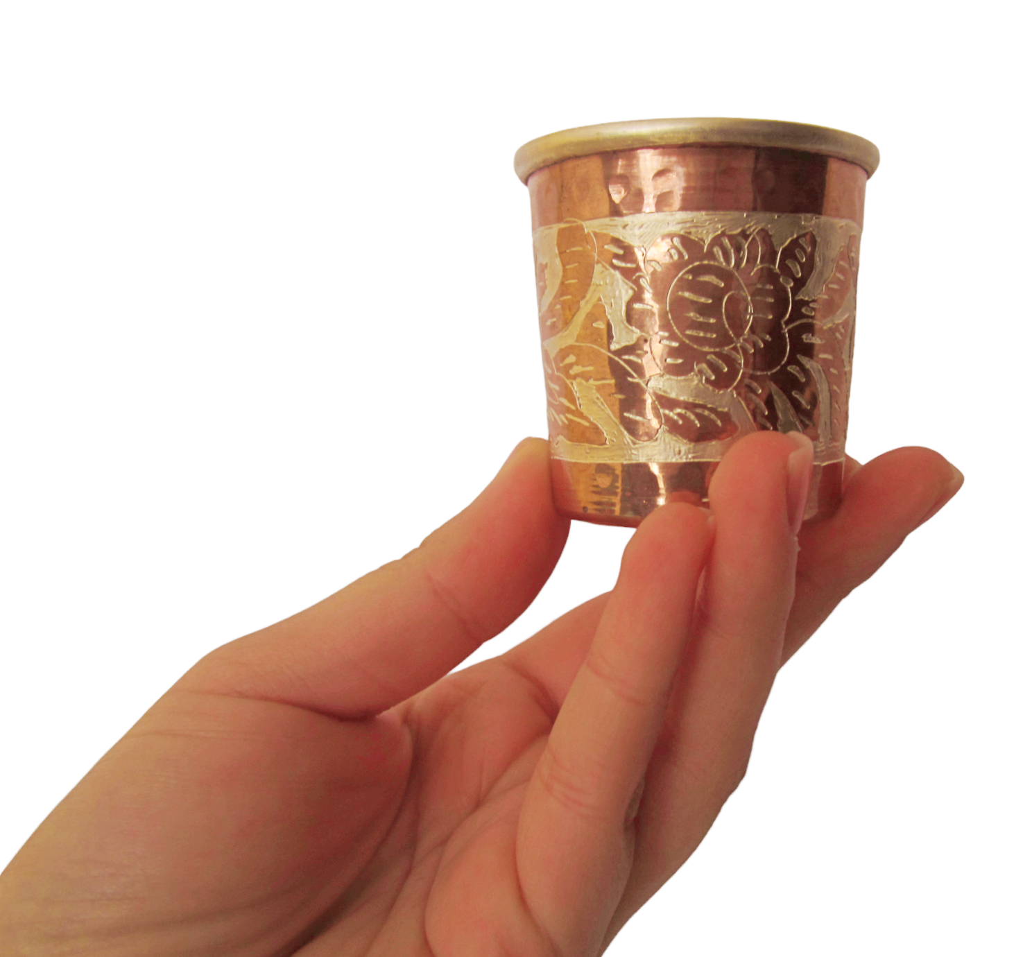  Vaso Tequilero de Cobre y Baño de Plata Hecho Artesanalmente 