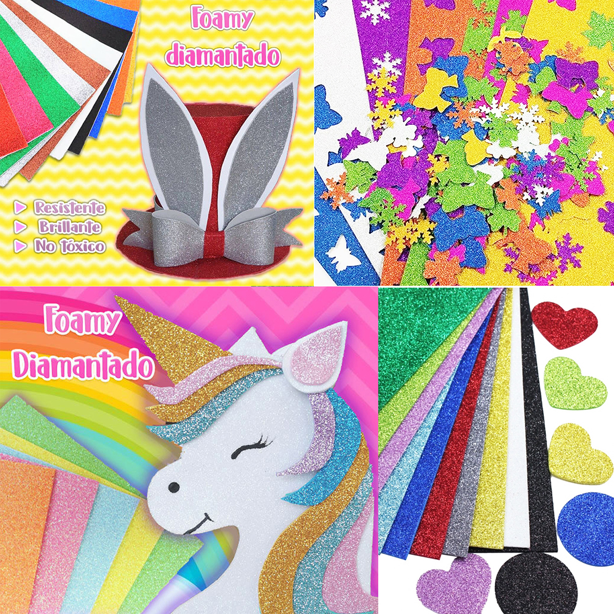 1 pliego lamina foamy con diamantina metalico 55x43cm para manualidad diy decorativa oficina escuela pizarron pascua