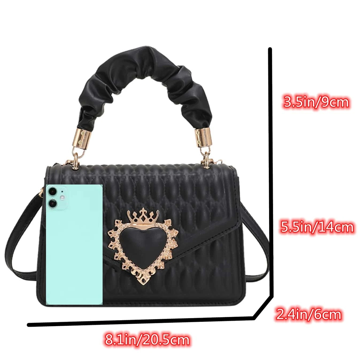 Bolsa de Dama de Lujo Adornada Elegante Color Negro Crossbody