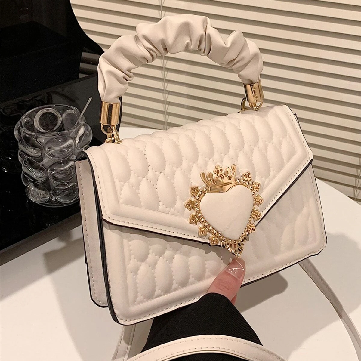 Bolsa de Dama de Lujo Adornada Elegante Color Blanco Crossbody 