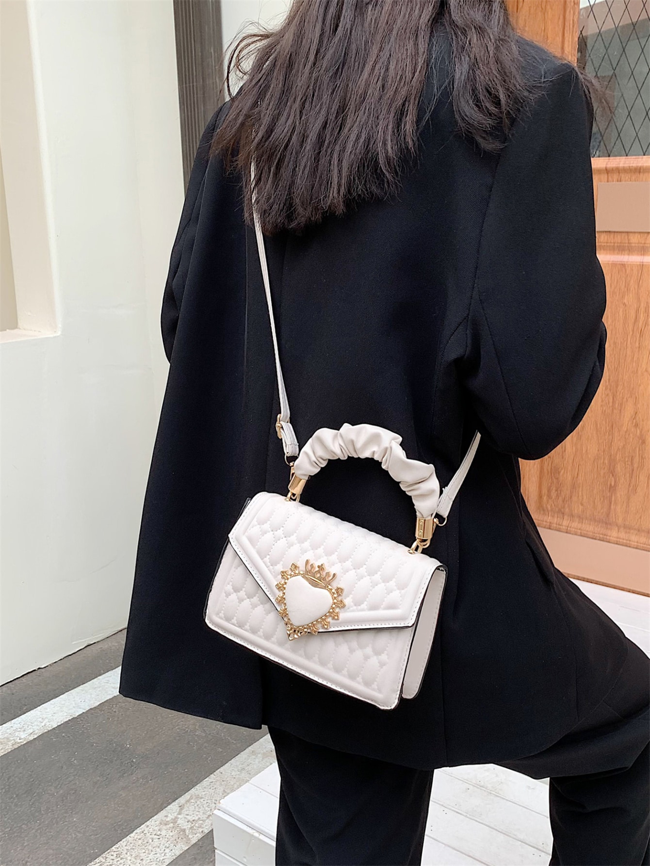 Bolsa de Dama de Lujo Adornada Elegante Color Blanco Crossbody 