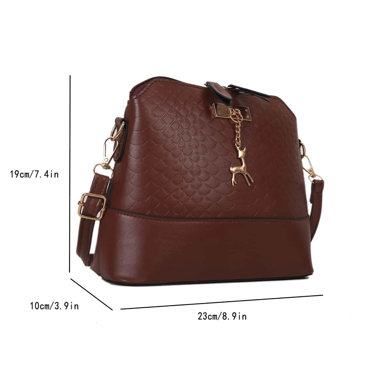Bolso de Dama Casual Correa ajustable Textura Serpiente, cuero sintetico Pu, Elegante Color Marron Crossbody