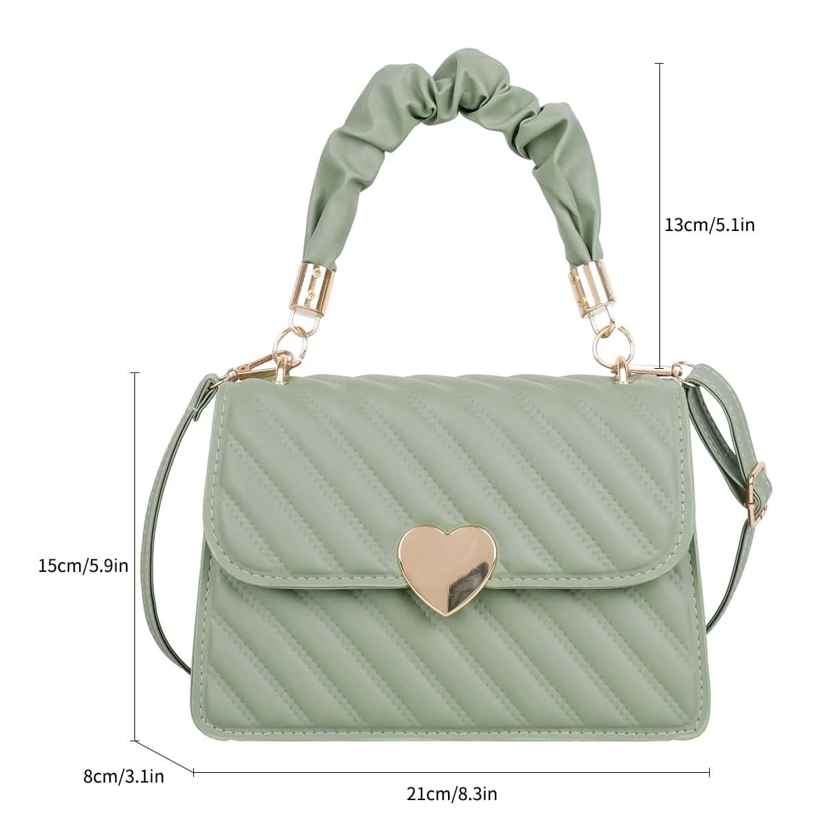 Bolsa de Dama de Mano con Correa Cuadrada Casual Elegante Color Verde Crossbody