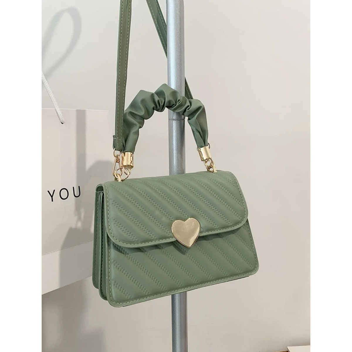 Bolsa de Dama de Mano con Correa Cuadrada Casual Elegante Color Verde Crossbody