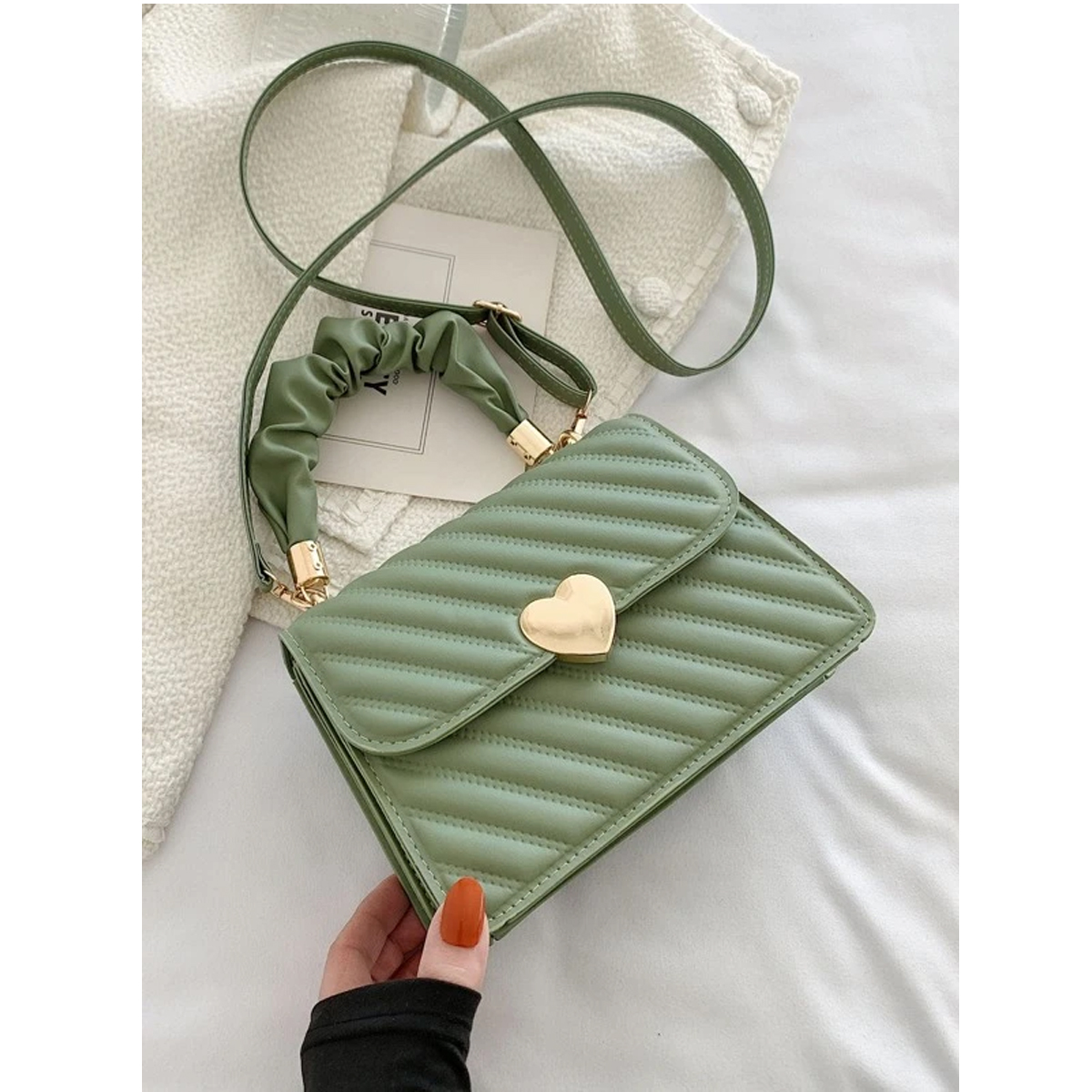 Bolsa de Dama de Mano con Correa Cuadrada Casual Elegante Color Verde Crossbody