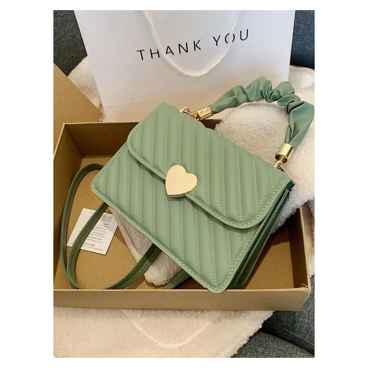 Bolsa de Dama de Mano con Correa Cuadrada Casual Elegante Color Verde Crossbody