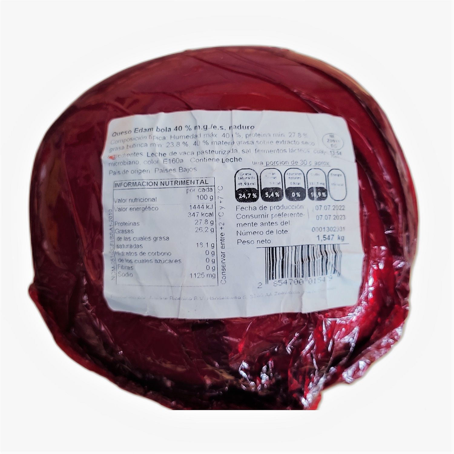 Queso de Bola Edam Maduro Holandés 1.5 Kg
