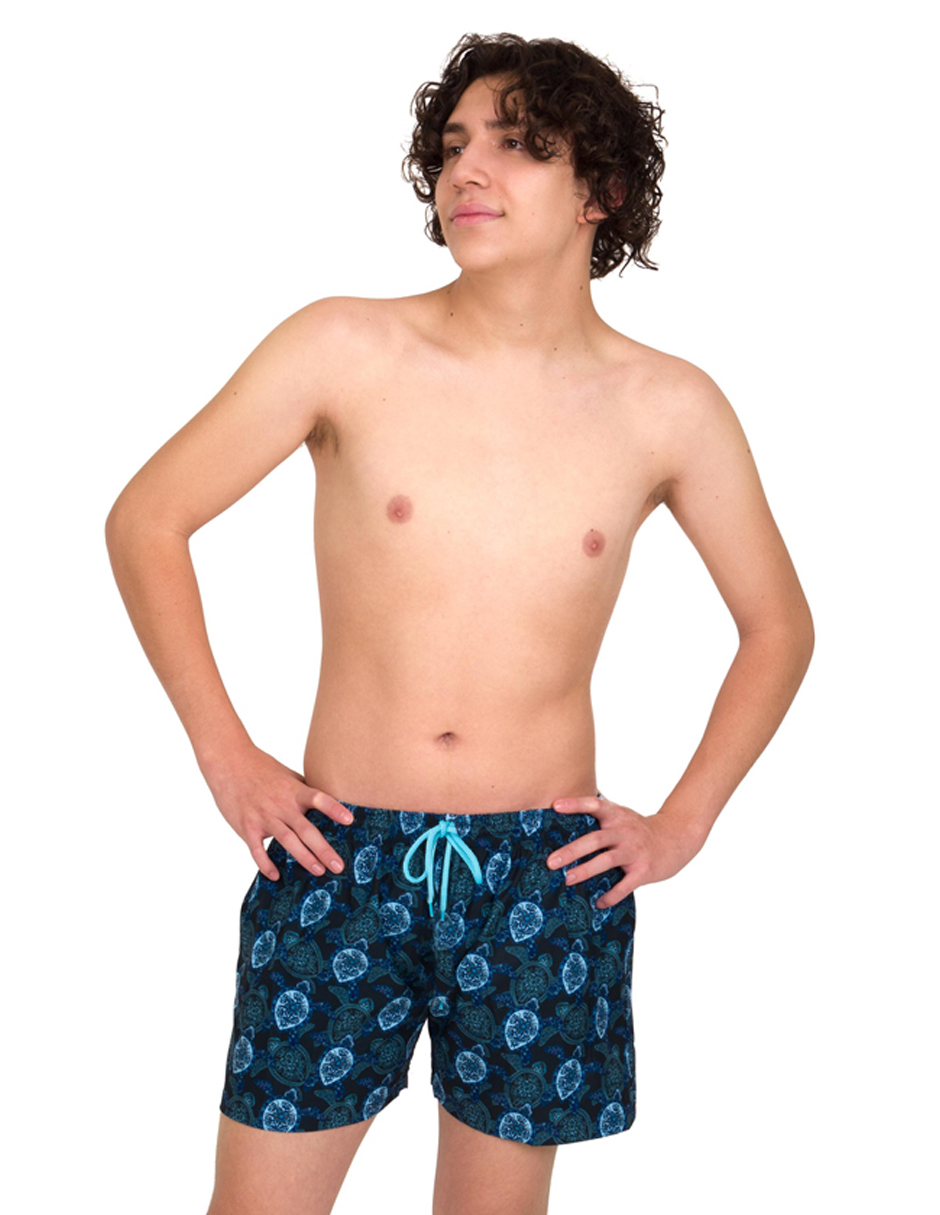 Traje de baño Gym&Swim, Short Estampado para Adolescente 12 - 16 Años, Bañador De Secado Rápido, Ligero Y Cómodo con Licra Interna Y Bolsas Laterales, GALÁPAGOS