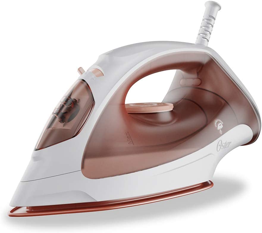 Plancha de vapor Oster blanca- rosa con suela de antiaderente GCSTBS3801