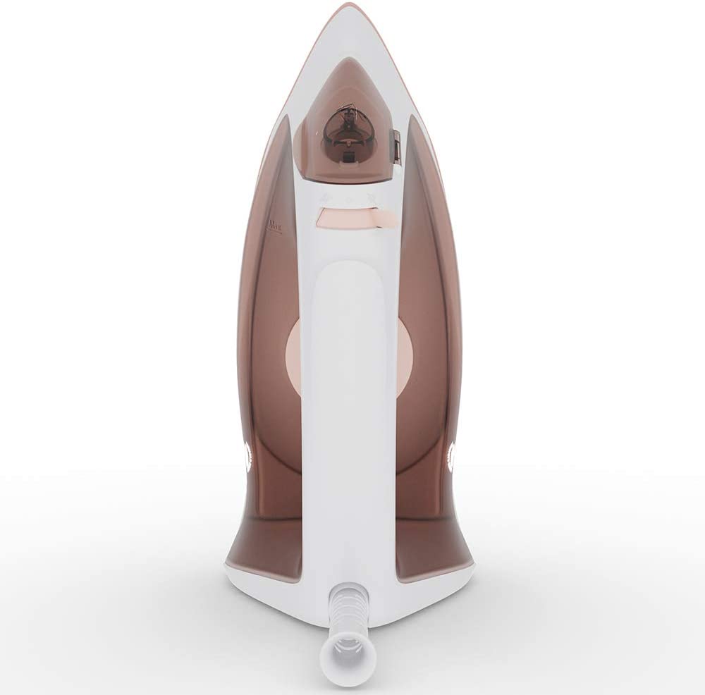 Plancha de vapor Oster blanca- rosa con suela de antiaderente GCSTBS3801