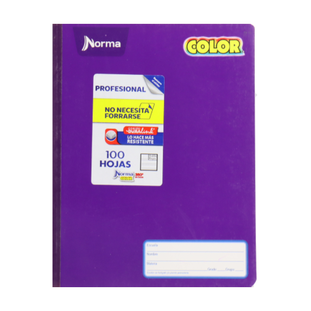 Cuaderno Cosido Profesional Doble Raya 100 Hojas Norma Color Paquete de 6 Cuadernos