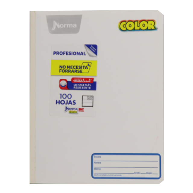 Cuaderno Cosido Profesional Doble Raya 100 Hojas Norma Color Paquete de 6 Cuadernos