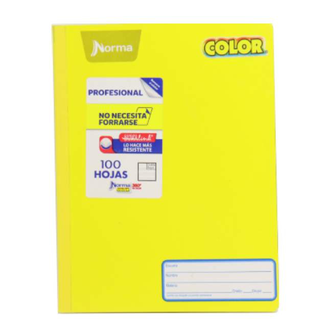 Cuaderno Cosido Profesional Doble Raya 100 Hojas Norma Color Paquete de 6 Cuadernos